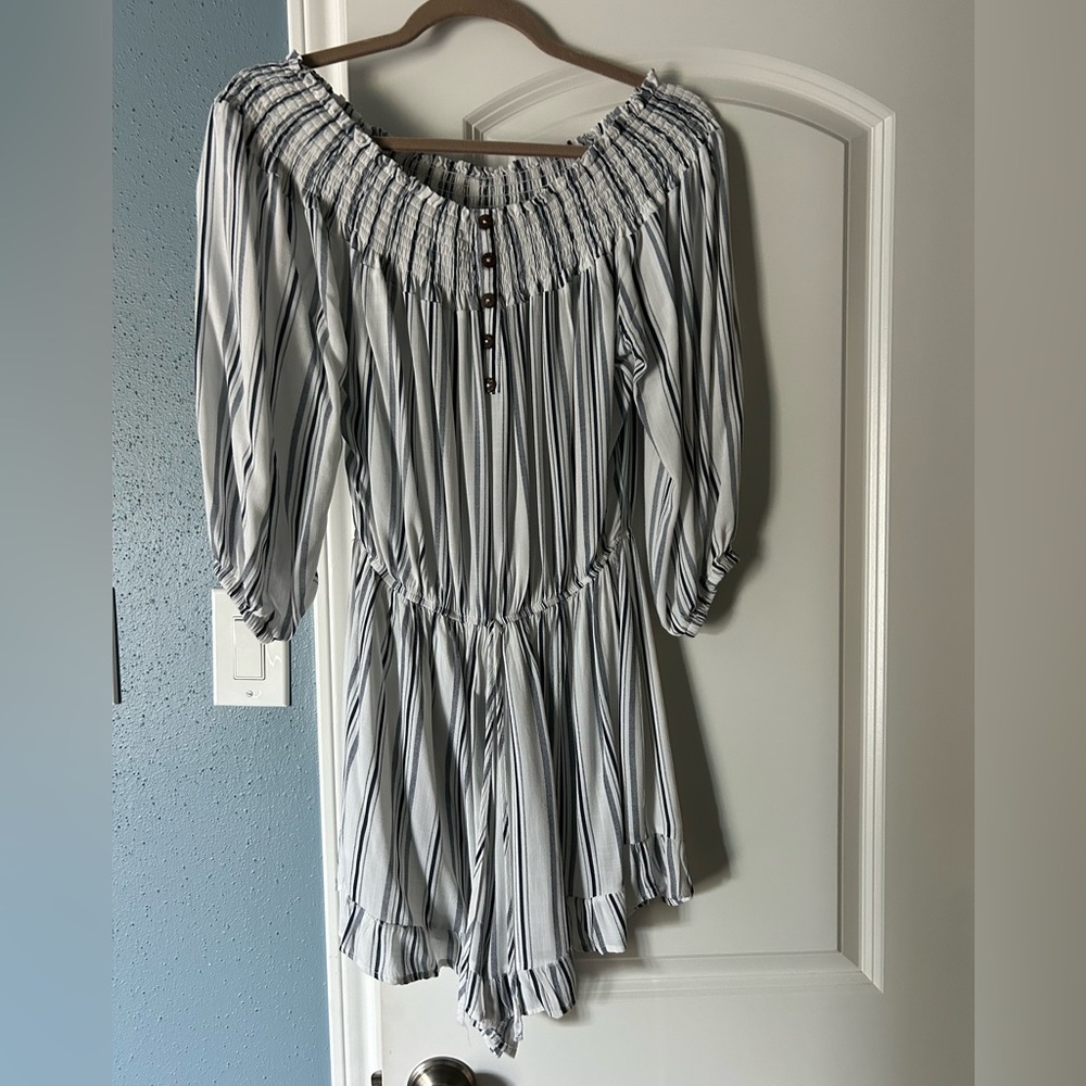Striped Blue and White romper.